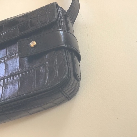 Y2K Cole Haan croc embossed black convertible strap east west baguette bag - Picture 8 of 13